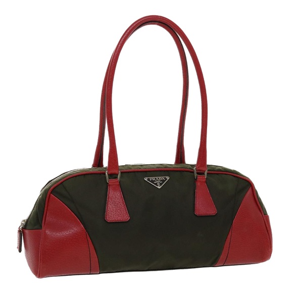 PRADA Hand Bag Nylon Leather Red Green Auth 44987 - Picture 1 of 16